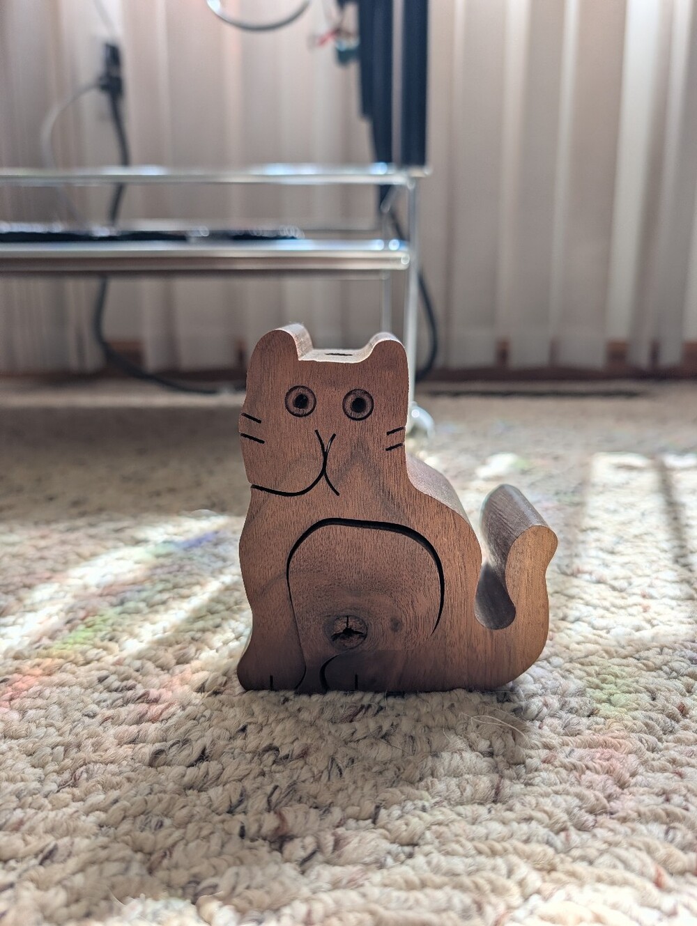 Vintage Handmade Handcrafted Cat Figurine Puzzle Carved Wooden Sculpture FolkArt